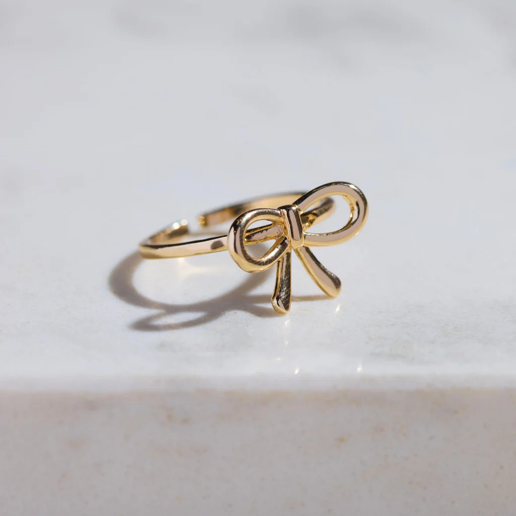 Gold Bow Ring | Nickel and Suede