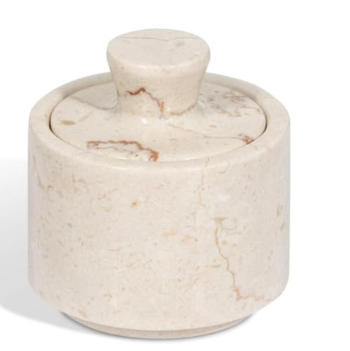 Beige Marble Salt Cellar with Lid (3.5oz) - Scratch-resistant & Easy-to-Clean Salt Containers for Countertop - Elegant & Versatile Marble Jar to Store Salt, Sugar & Dry Spices - Compact Salt Dispenser | Amazon (US)