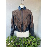 Vintage Western Fringe Motorcycle Jacket Black Leather With Brown Suede Sz M By Leather Gallery | Etsy (US)