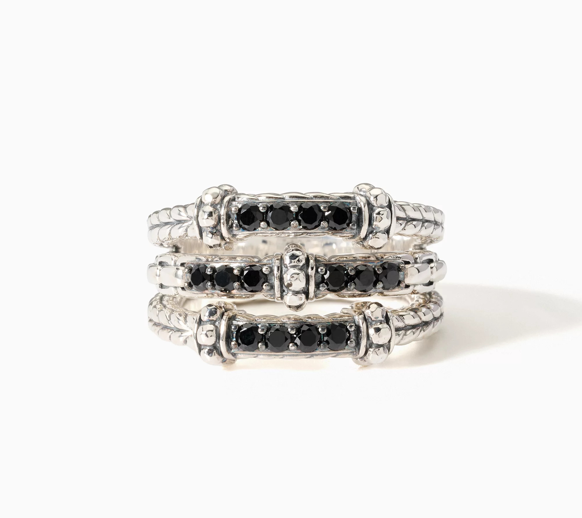 JAI Sterling Silver Triple Row Pave Gemstone Ring | QVC