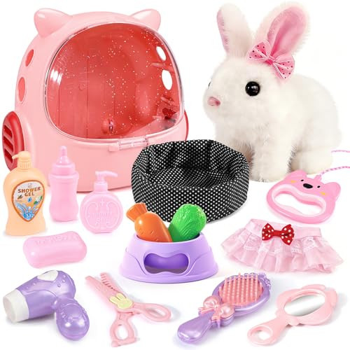Eohemeral 23 Pcs Hopping Bunny Toy for Kids 3-5 5-7, Electronic Interactive Rabbit with Backpack, Wiggling Ears Squeaking Plush Pet, Pretend Play Easter Birthday Gifts for Girls 4 6 8 Year Old | Amazon (US)