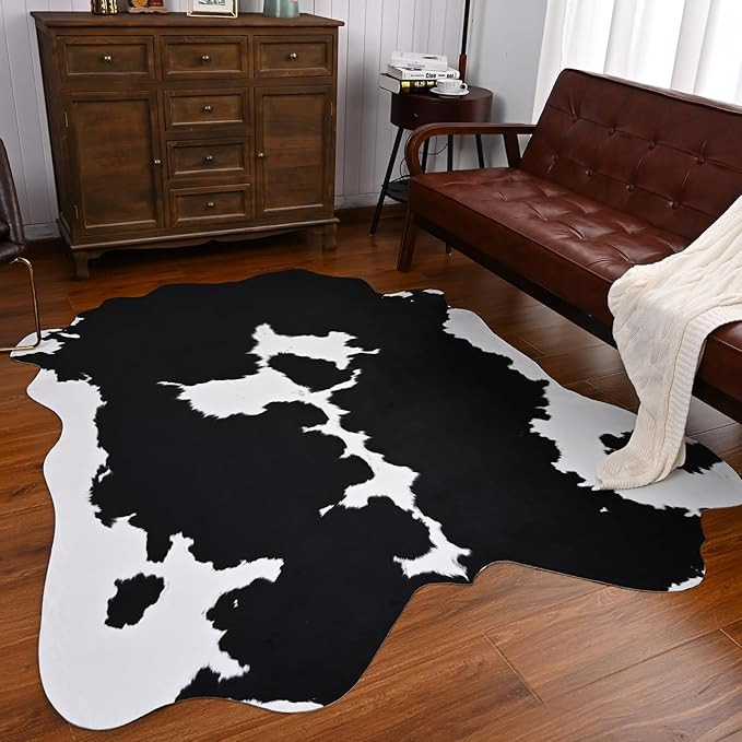 Comeet Faux Cowhide Rug 5.2 x 6.2 Feet, Large Cow Rug Thickened Cow Print Rug, Non-Slip Faux Anim... | Amazon (US)