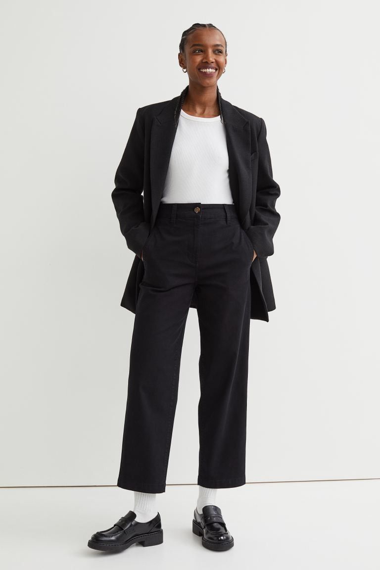 Cotton Twill Chinos Black Pants Work Wear Spring Outfits HM Outfit Budget Fashion | H&M (US + CA)