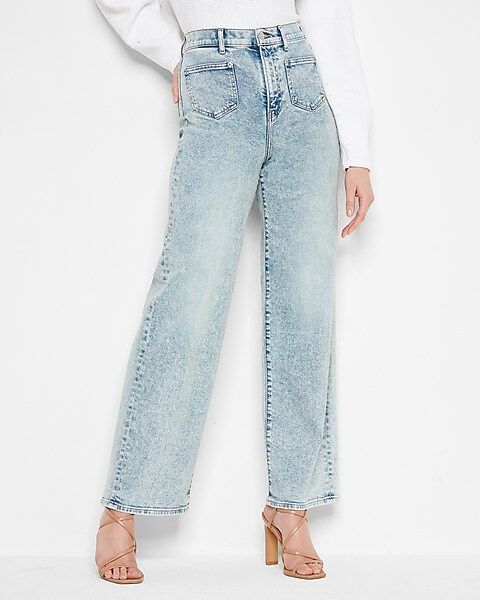 Super High Waisted Light Wash 90s Wide Leg Jeans | Express