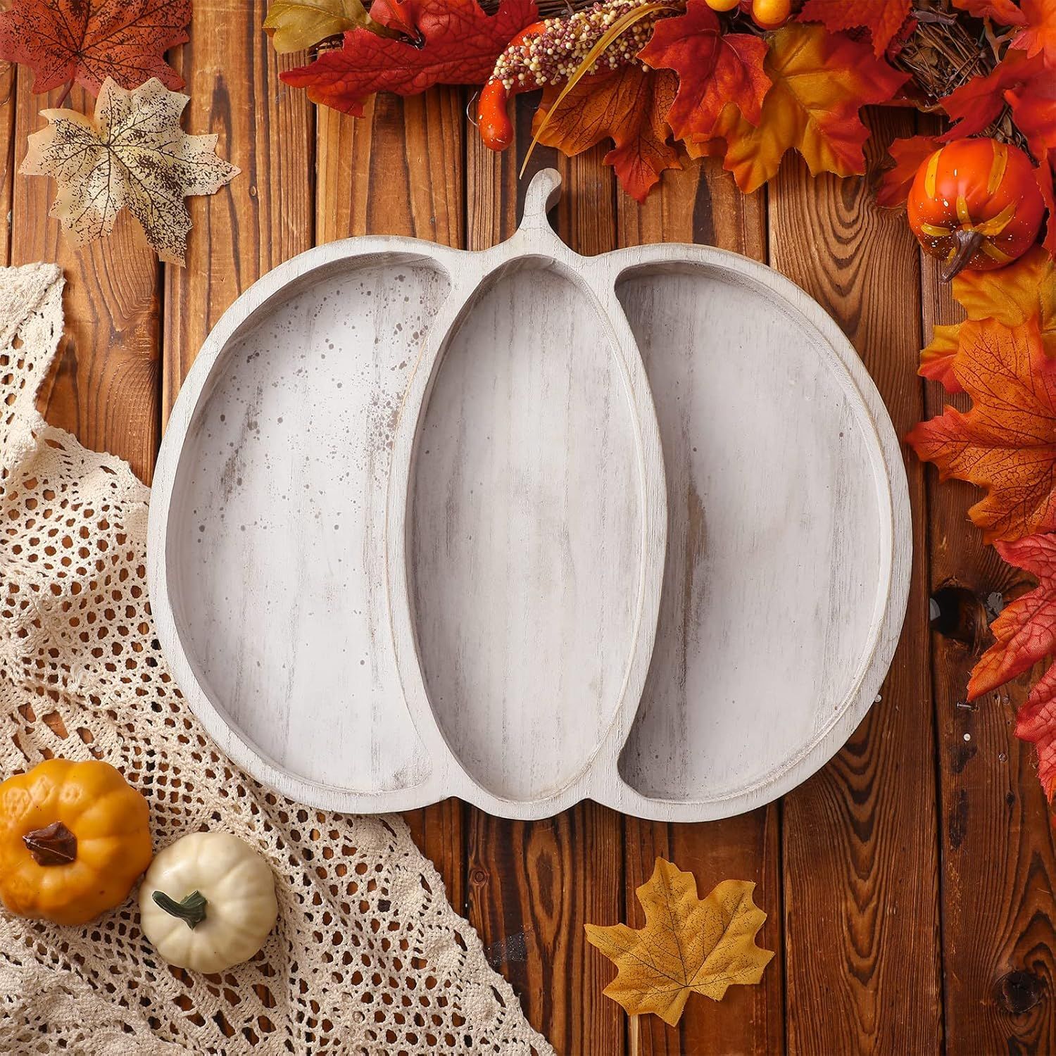 Spiareal Thanksgiving Wooden Serving Platter Maple Pumpkin Leaf Christmas Snack Fruit Meat Cheese... | Amazon (US)