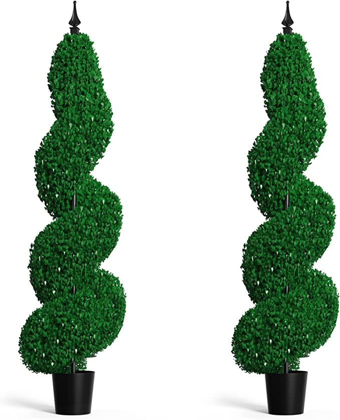 Topiary Trees Artificial Outdoor 2 Pack, Spiral Tree, Faux Boxwood Plants, 4 Feet, Fake Bushes, F... | Amazon (US)