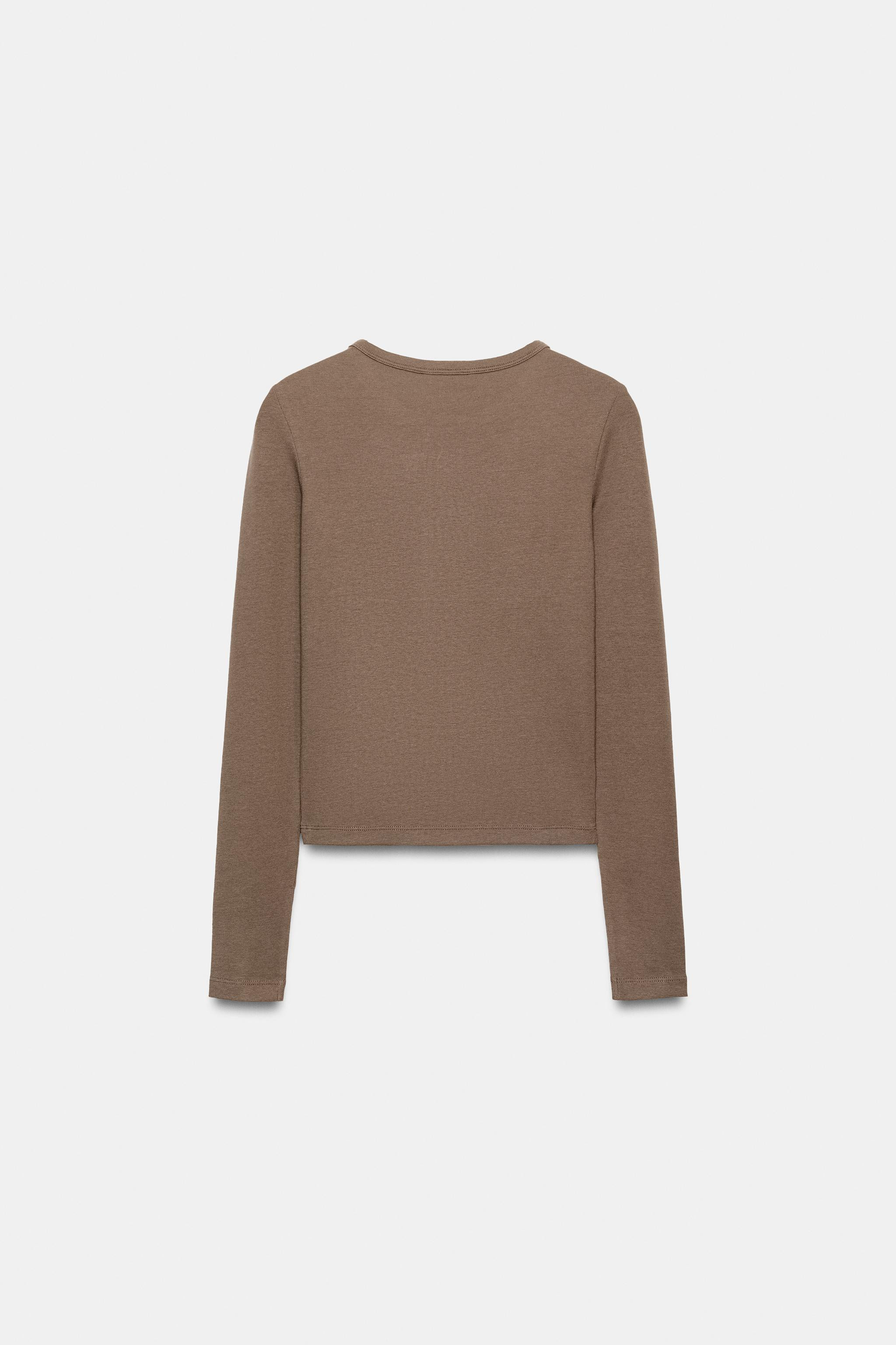 LONG SLEEVE COTTON T-SHIRT | Zara US