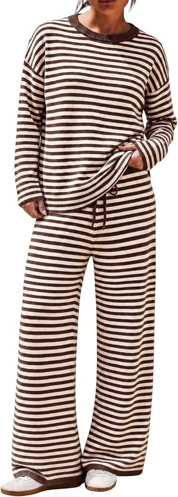 Tankaneo Womens Sweater Set 2 Piece Striped Set Fall Oversized Lounge Sets | Amazon (US)