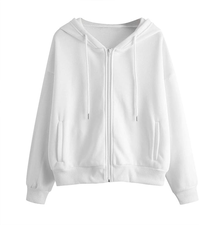 Zip up Hoodie Solid Tops Hooded Casual Pocket Sweatshirt Long Zipper Sleeve Womens Lightweight Zi... | Amazon (US)