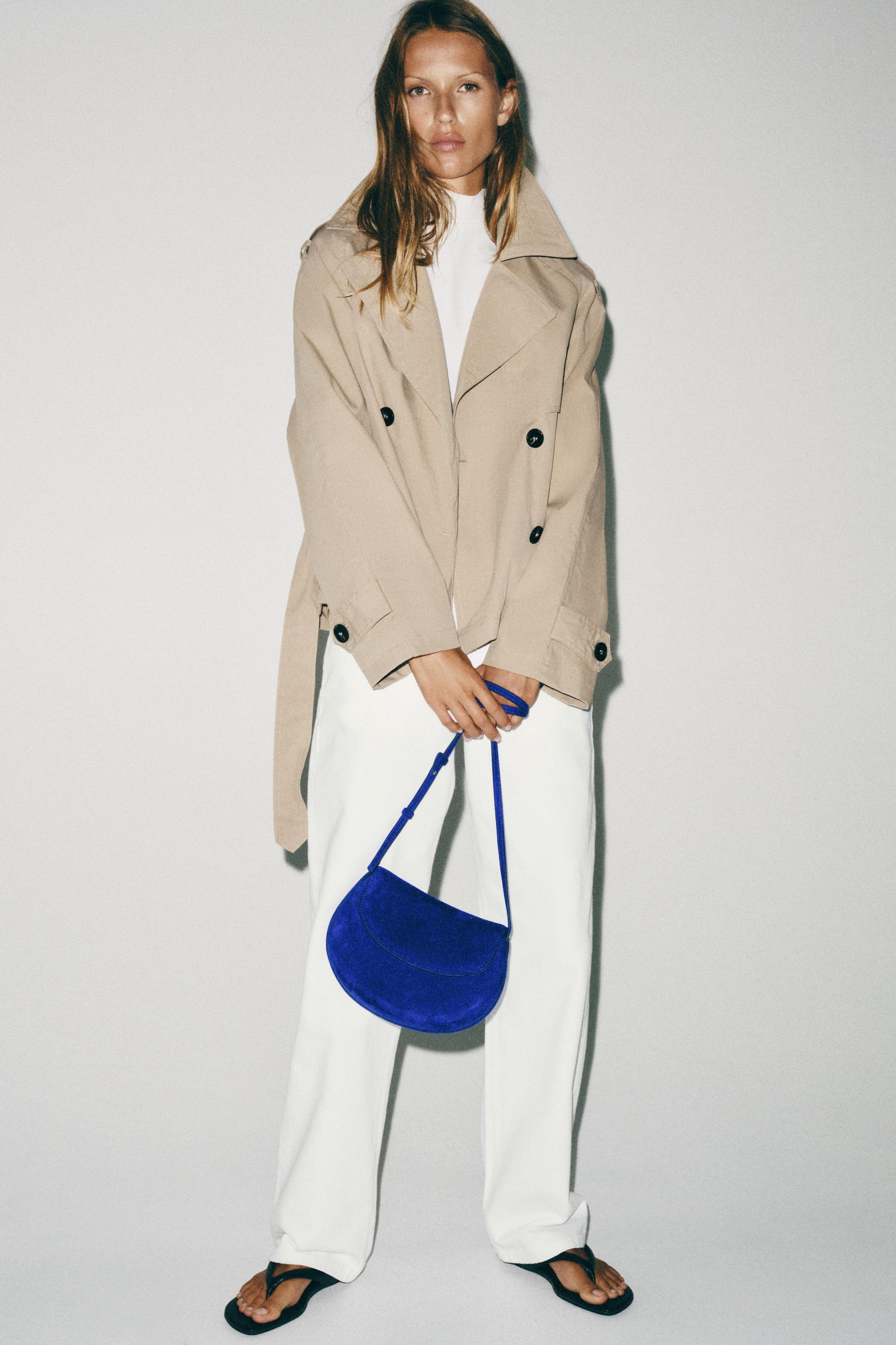 SHORT TRENCH JACKET WITH SHOULDER PADS AND BELT | Zara UK