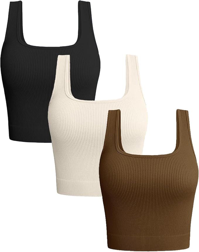 3Pcs Ribbed Cropped Tank Tops for Women 2024,Camisole Basic Cute Crop Tops for Women Square Neck ... | Amazon (US)