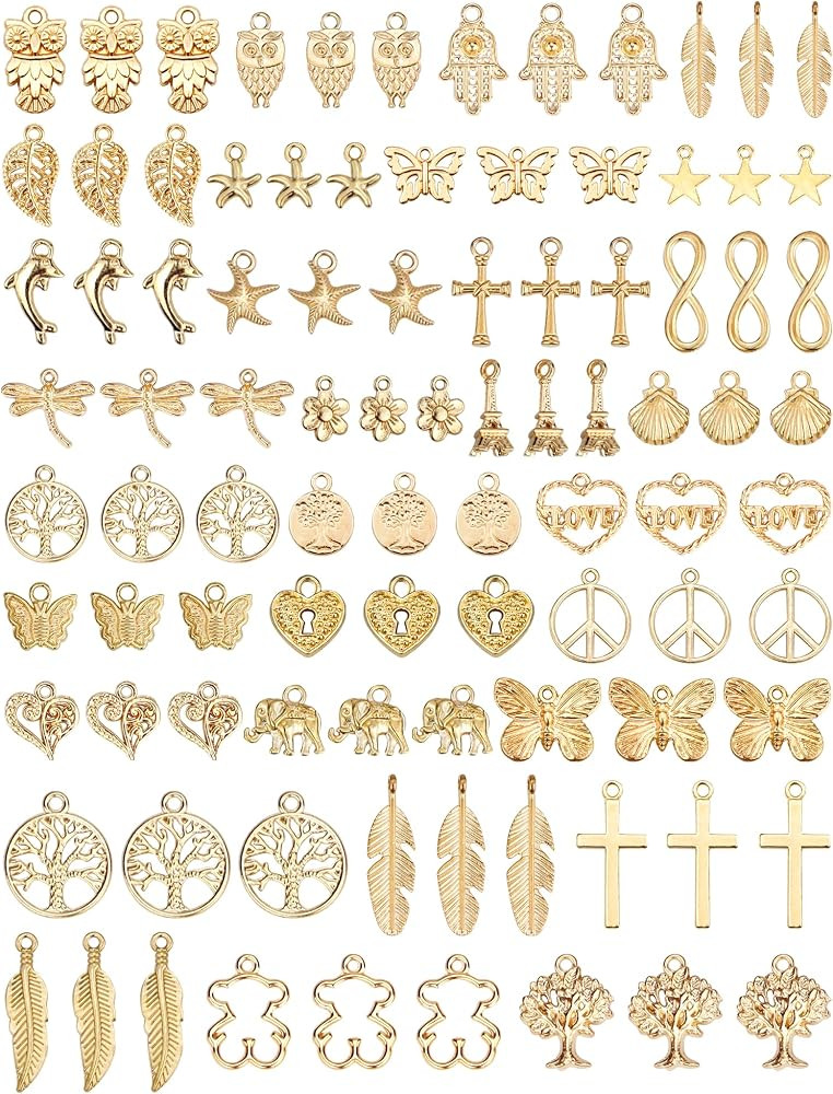 90 Pcs KC Gold Charm Bulk Lots Assorted Pendants for Necklace Bracelet Jewelry Making and Craftin... | Amazon (US)