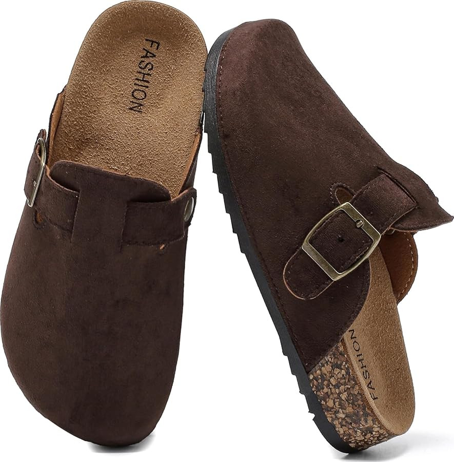 XTJSCBDSH Kids Suede Clogs with Cork Footbed, Toddler Boys Girls Sandals, Adjustable Buckle Slip-... | Amazon (US)