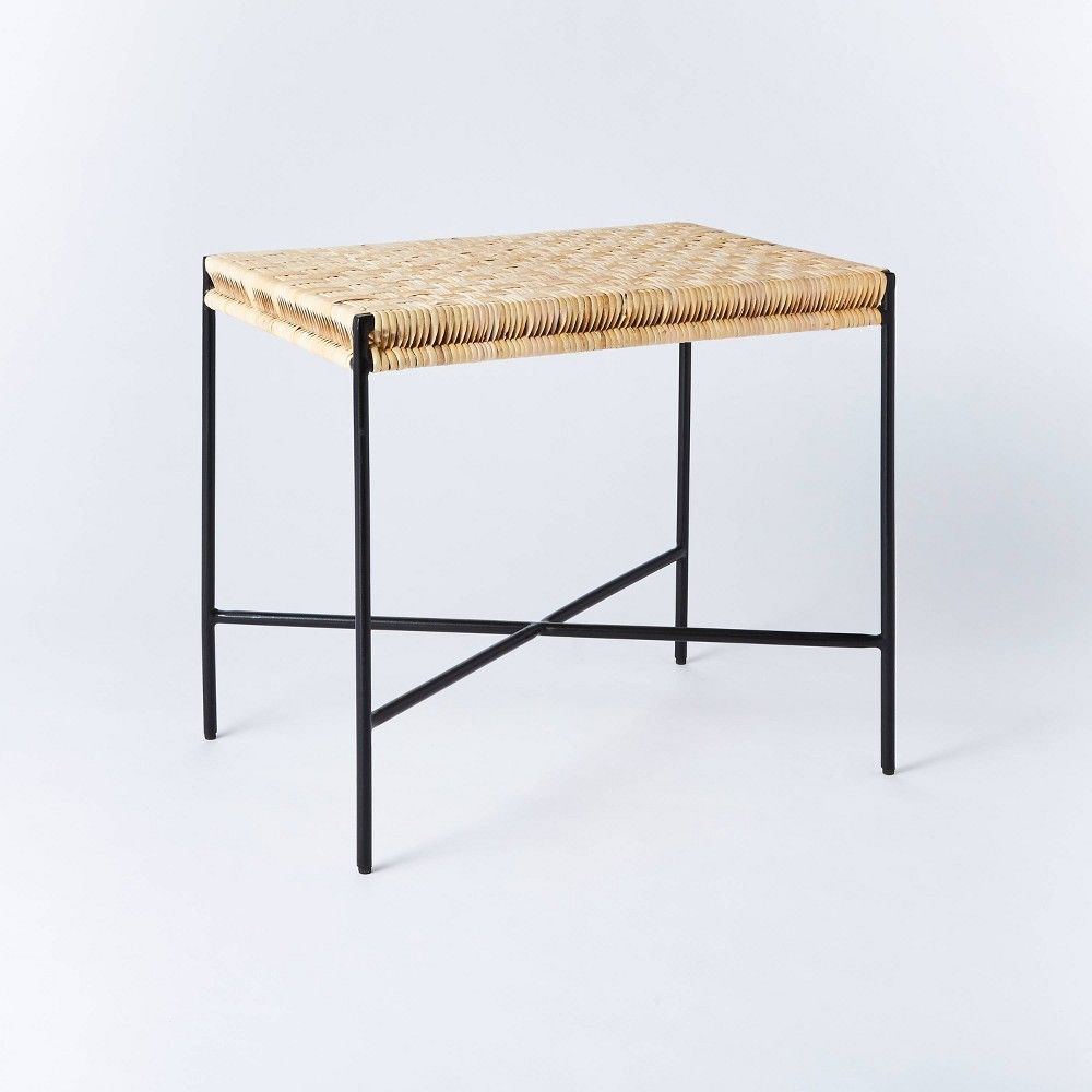 Woven Ottoman with Black Metal Legs Natural - Threshold designed with Studio McGee | Target