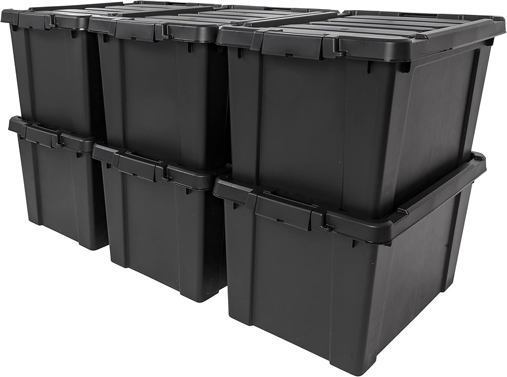 IRIS USA 19 Gallon Stackable Heavy Duty Tote Bin with Secure Lid, 6 Pack, Rugged Sturdy Durable C... | Amazon (US)