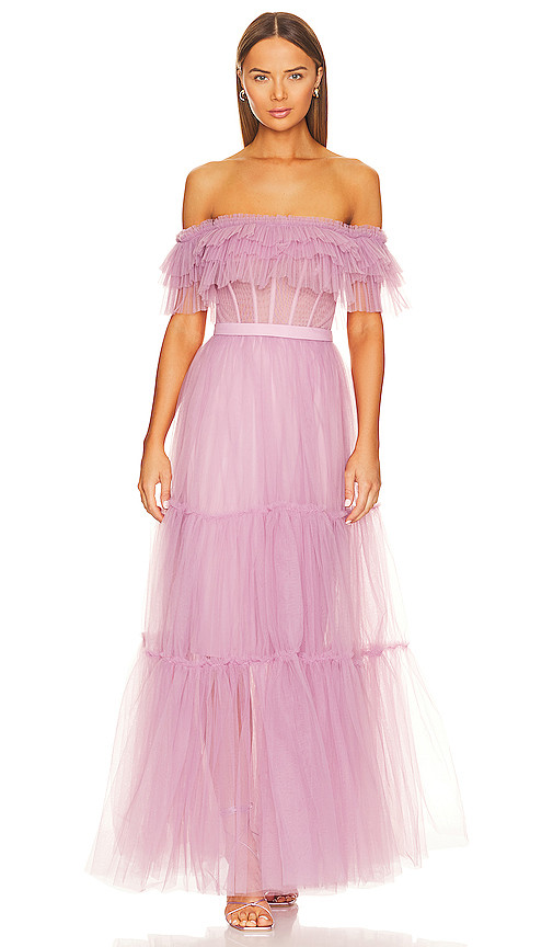 Off Shoulder Tiered Gown in Lavender Herb | Revolve Clothing (Global)