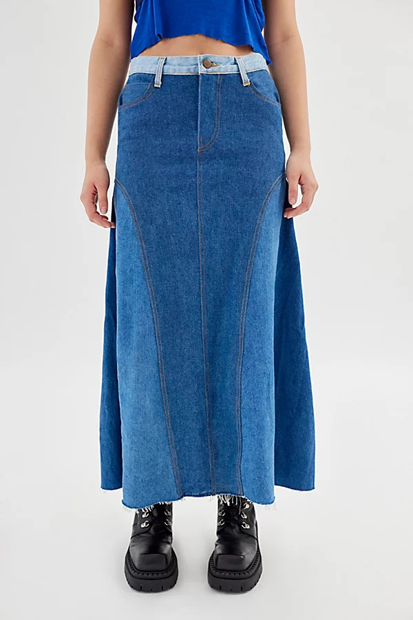 Urban Renewal Remade Denim Ruffle Maxi Skirt | Urban Outfitters (US and RoW)