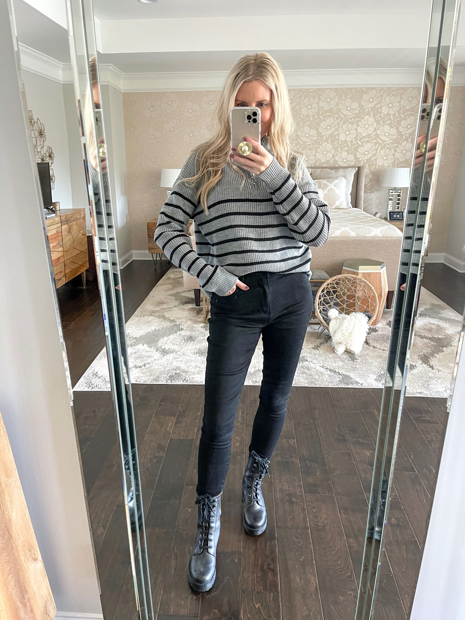 Love this striped zip front sweater!

Winter outfit, black jeans, combat boots, Shein, Abercrombie 

#LTKSeasonal #LTKstyletip #LTKunder50