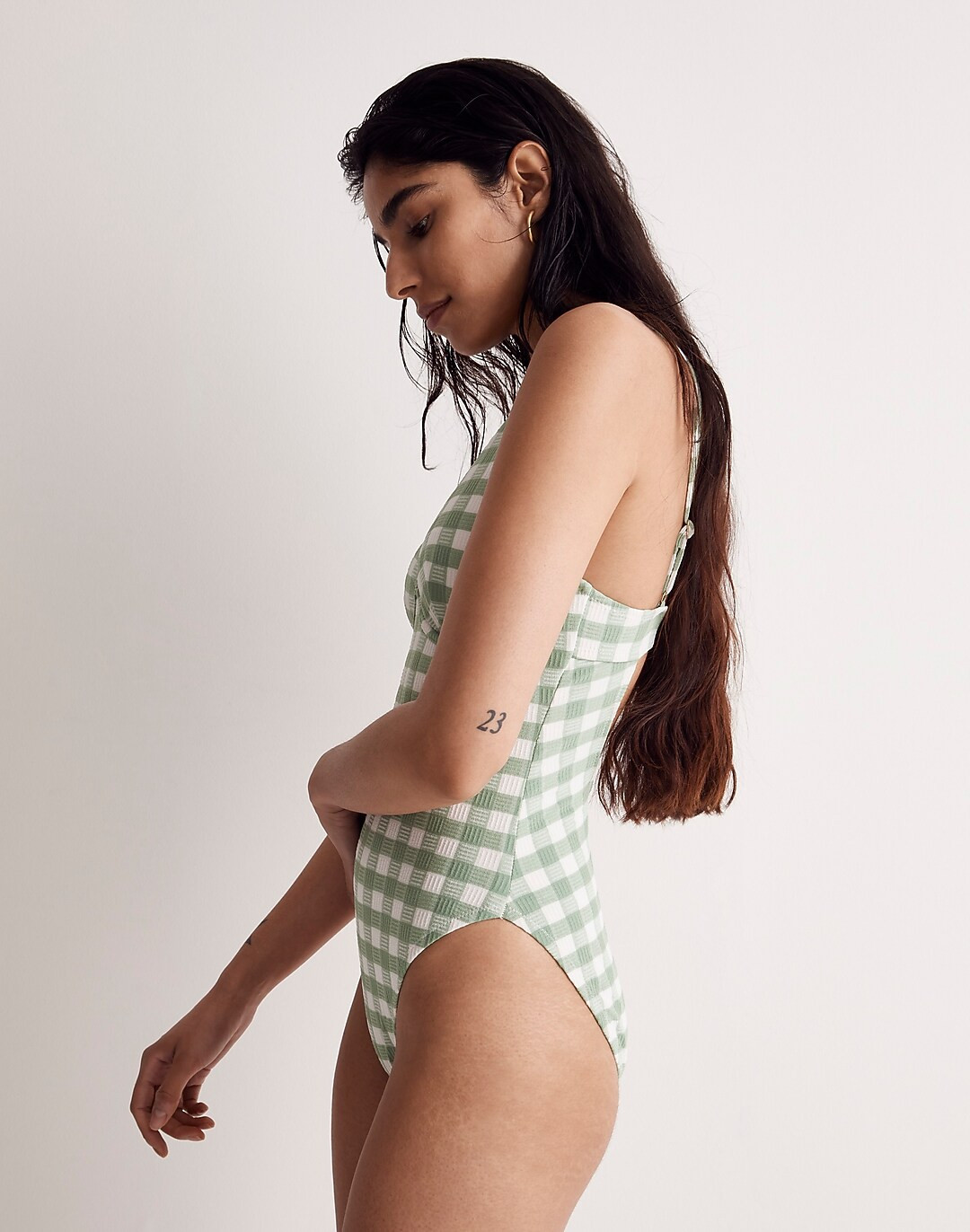Underwire Open-Back One-Piece Swimsuit in Check | Madewell