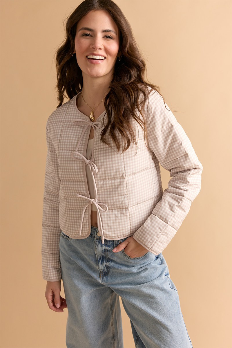 Deirdre Gingham Front Tie Jacket | Francesca's