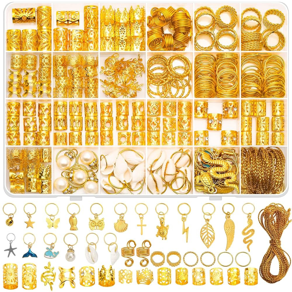 285PCS Gold Hair Jewelry for Braids, Gold Dreadlock Hair Accessories with Pendants Charms, Loc Je... | Amazon (US)