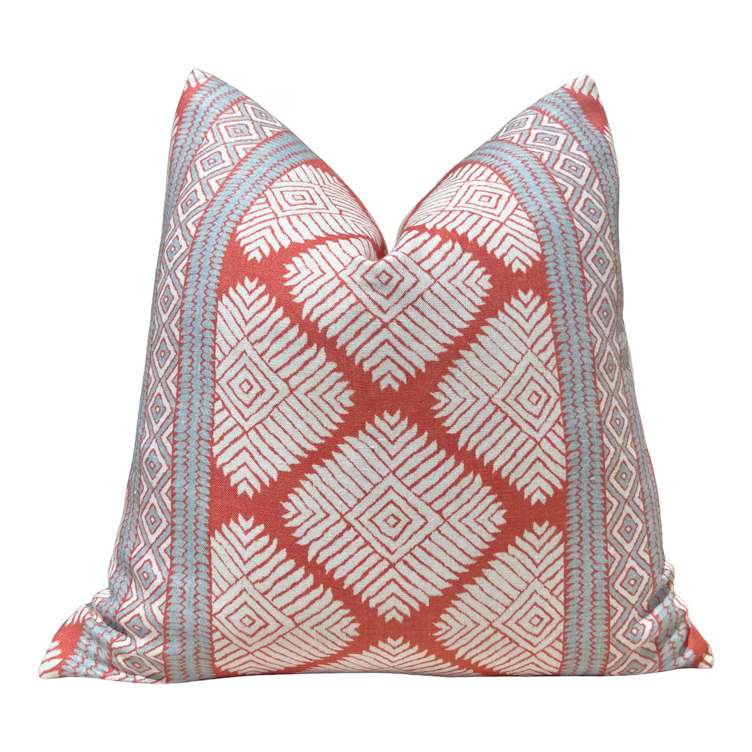 Thibaut Austin Striped Pillow in Coral and Spa Blue. Lumbar Geometric Pillow Cover, Euro Sham Cov... | Etsy (US)