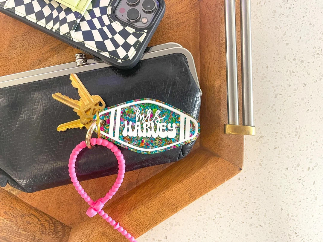 GLITTER MOTEL KEYCHAIN - Cute Holiday Christmas Gift for Teacher - Bag Tag Sparkle Trendy Fun Wri... | Etsy (US)