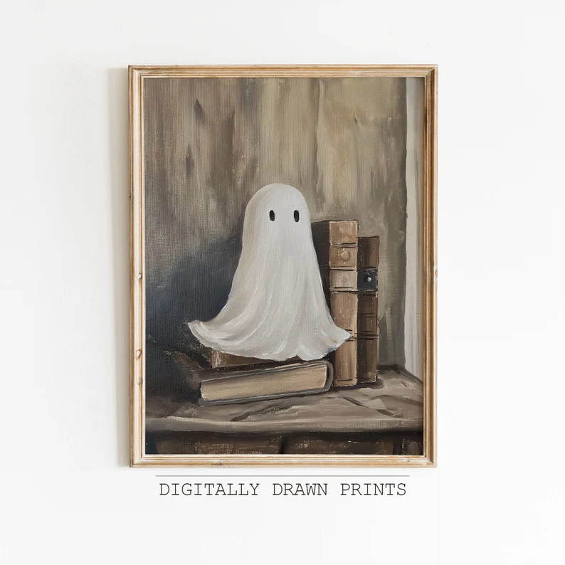 Vintage Library Ghost Printable Wall Art, Halloween Decor, Spooky Ghost Painting, Halloween Print... | Etsy (Global)