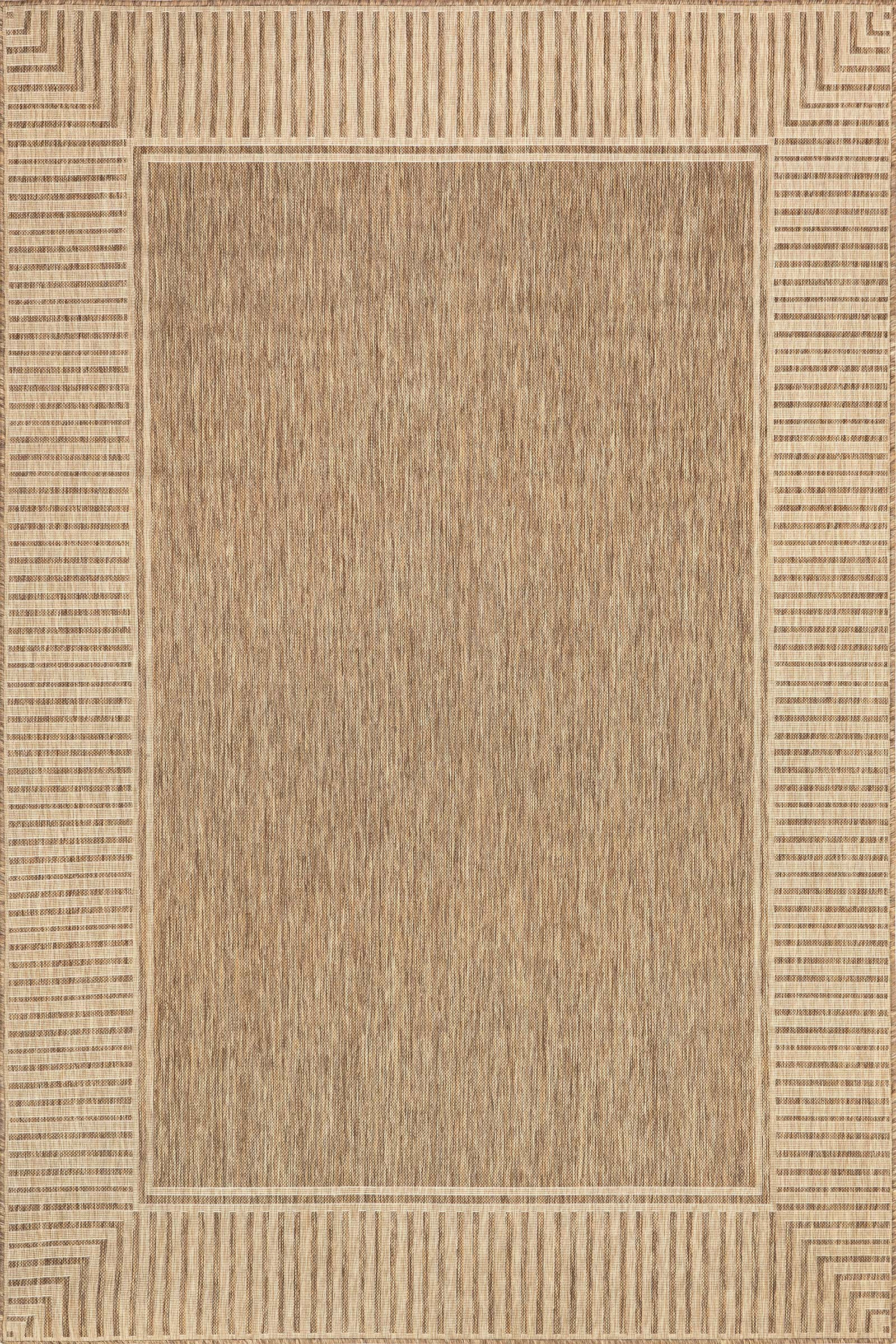 Striped Border Indoor/Outdoor Flatweave Rug | Light Brown | Rugs USA