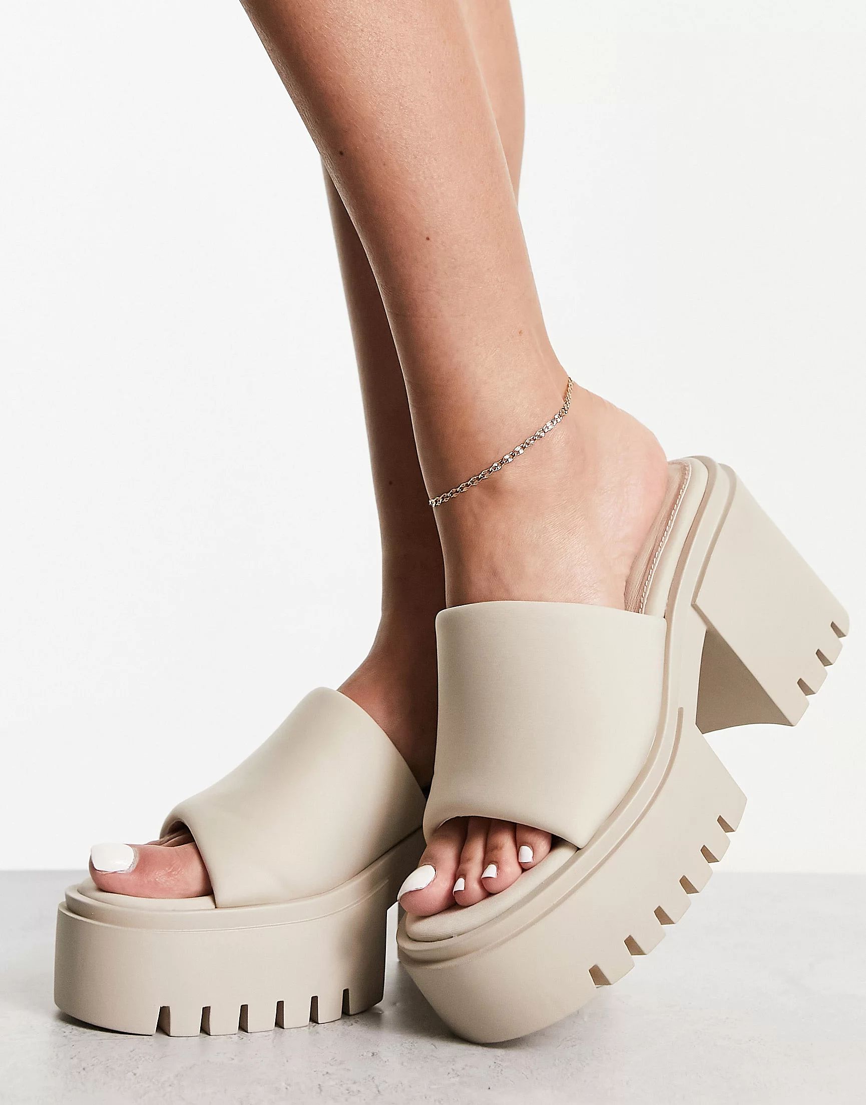 Public Desire Sabeena chunky heeled mules in off white | ASOS (Global)