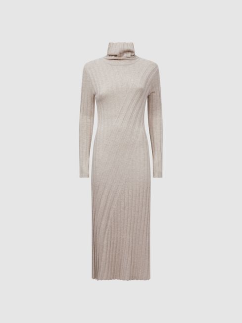 Reiss Neutral Cady Fitted Knitted Midi Dress | Reiss US