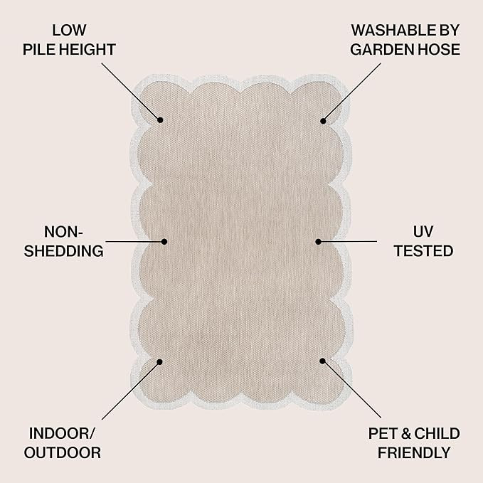 JONATHAN Y Cottage Two-Tone Scalloped Indoor Outdoor Area Rug 4X6 Beige/Cream, Alice Classic for ... | Amazon (US)