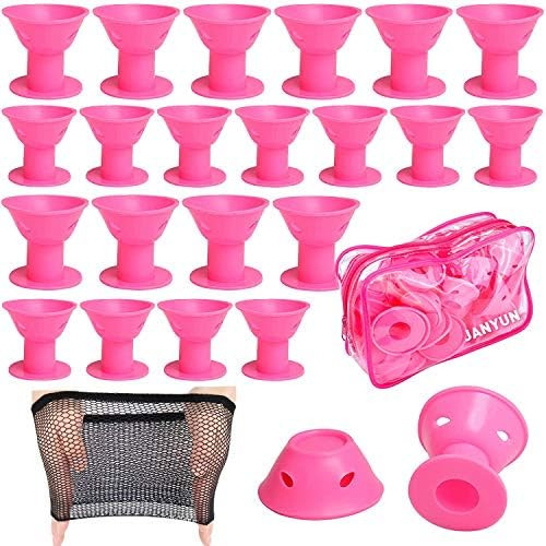 JANYUN 40 Pcs Pink Magic Hair Rollers Include 20pcs Large Silicone Curlers and 20pcs Small Silicone  | Amazon (US)