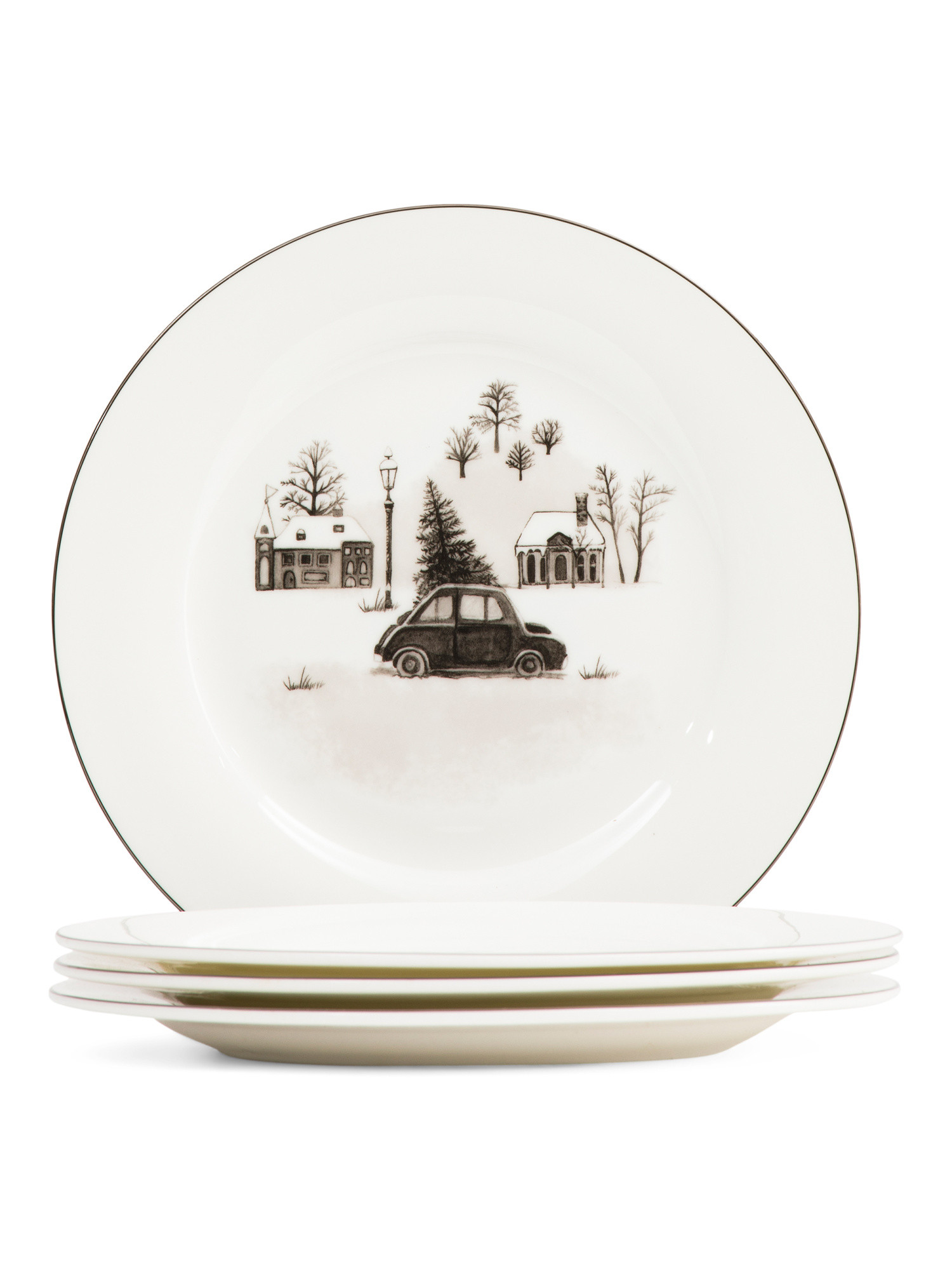 Set Of 4 Bone China Car With Tree Appetizer Plates Set | TJ Maxx