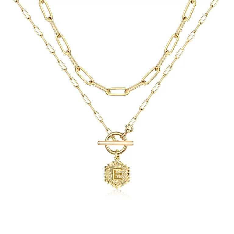 TINGN Dainty Layered Initial Necklaces for Women 14K Gold Plated Paperclip Link Chain Necklace | Walmart (US)