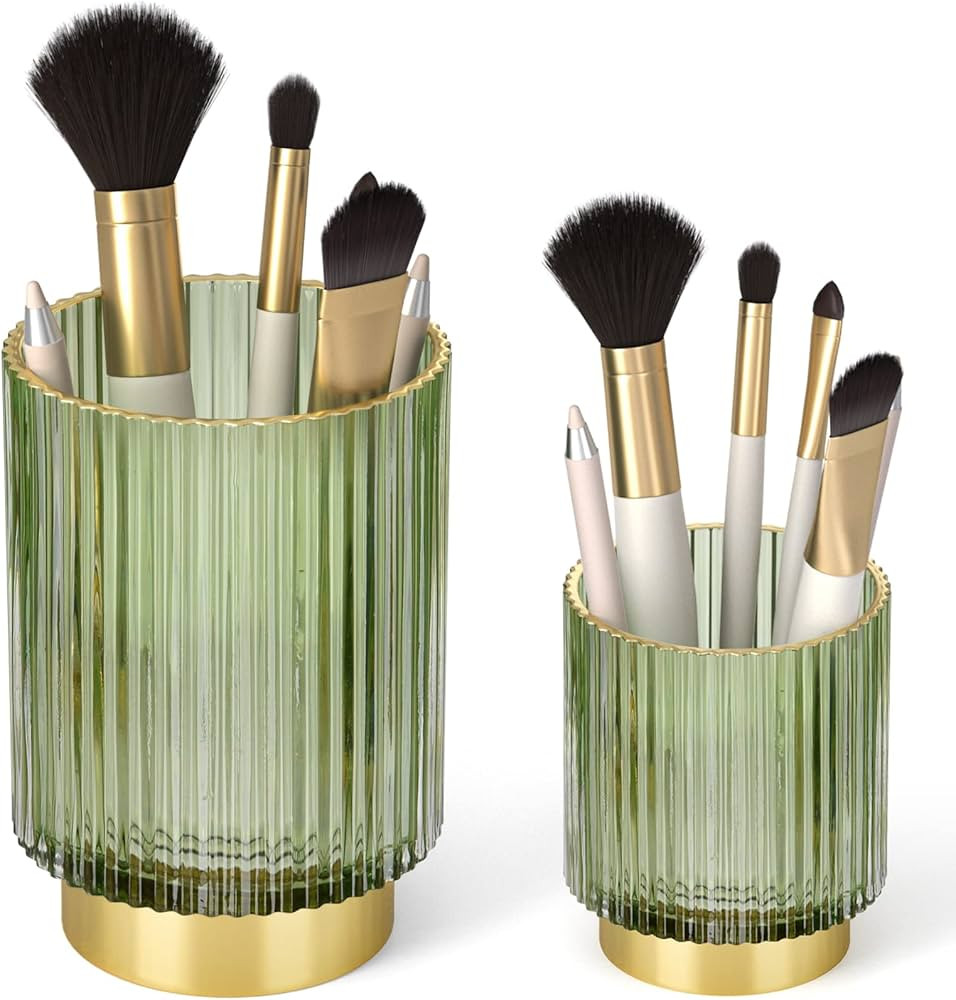 CANITORON Makeup Brush Holder 2 Pack, Glass Cosmetic Makeup Brush Organizer, Storage Organizer fo... | Amazon (US)