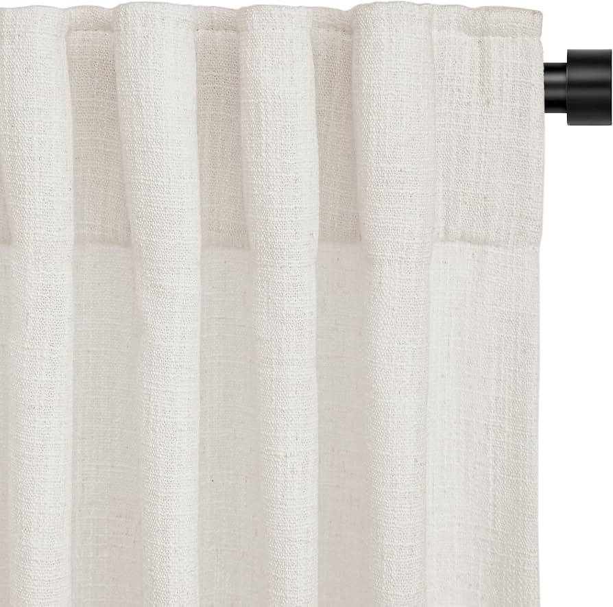 Amazon.com: INOVADAY Beige White Linen Curtains 84 Inches Long for Living Room Bedroom, Back Tab ... | Amazon (US)