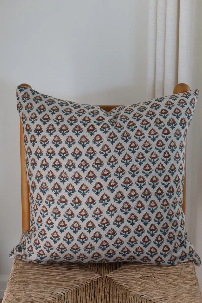 Emila - Floral Print Linen Pillow Cover - Etsy | Etsy (US)