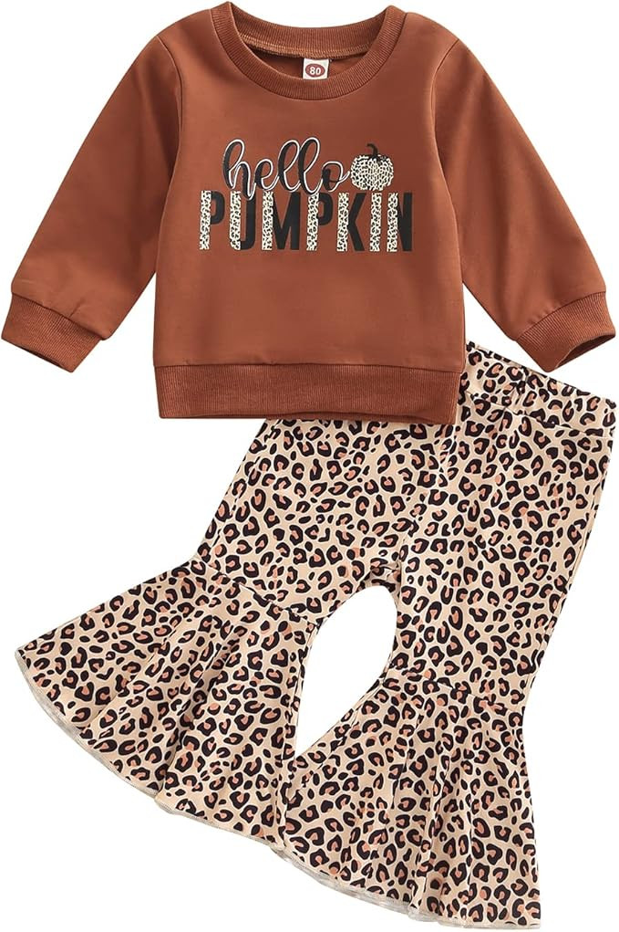 Baby Girl Bell Bottoms Halloween Clothes Set Letters Pumpkin Printed Long Sleeve Sweashirt Tops +... | Amazon (US)