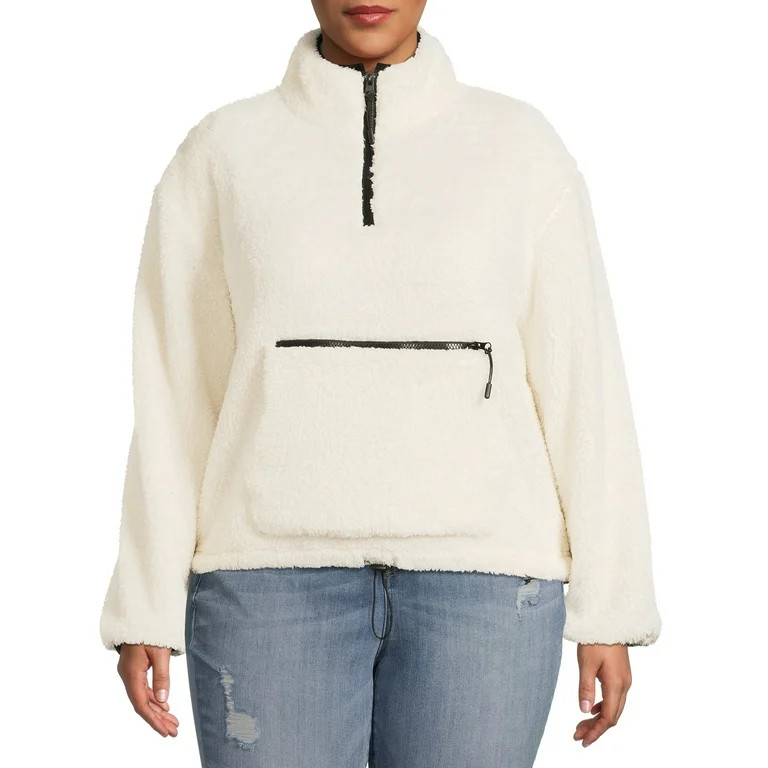 No Boundaries Juniors' Plus Size Plush Faux Sherpa Pullover | Walmart (US)