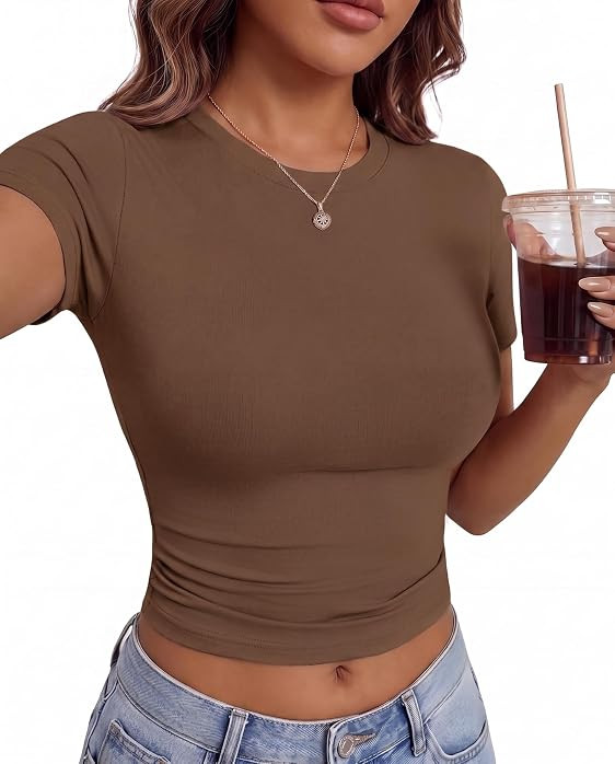TNNZEET Basic Tees for Women Slim Fit Short Sleeve Tshirts Casual Clothes | Amazon (US)