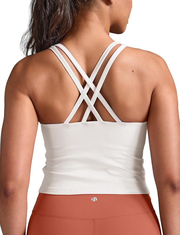 HeyNuts Zeal Bras Longline Ribbed Medium Support Sports Bras, Crisscross Back Tank Tops with Remo... | Amazon (US)