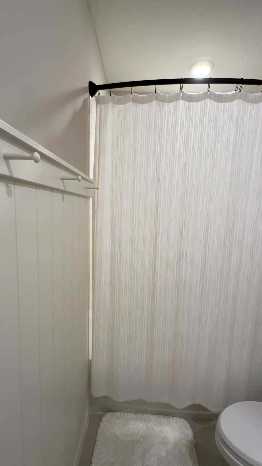 ✨ Small bathroom hack! A curved shower curtain rod instantly gives your tub more space and makes the whole bathroom feel bigger. I used a 41”–72” matte black adjustable rod — love how it looks custom without any remodel. Easy swap, big impact! 

#bathroomrefresh #smallbathroomideas #showerupdate #curvedshowerrod #matteblackfixtures #ltkhome #ltkdecor

#LTKHome