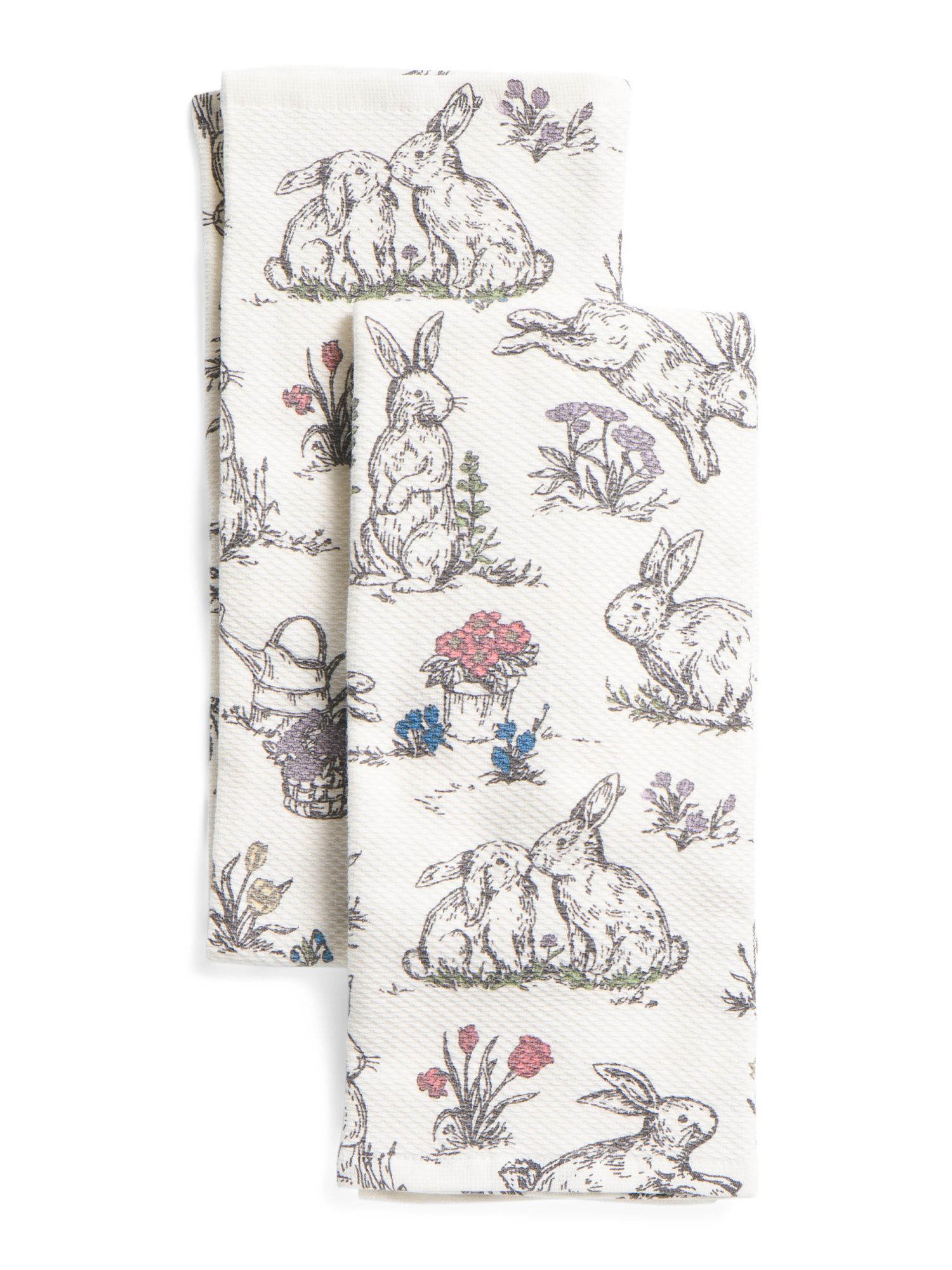 Set Of 2 18x28 Springtime Bunny Toile Kitchen Towels | TJ Maxx