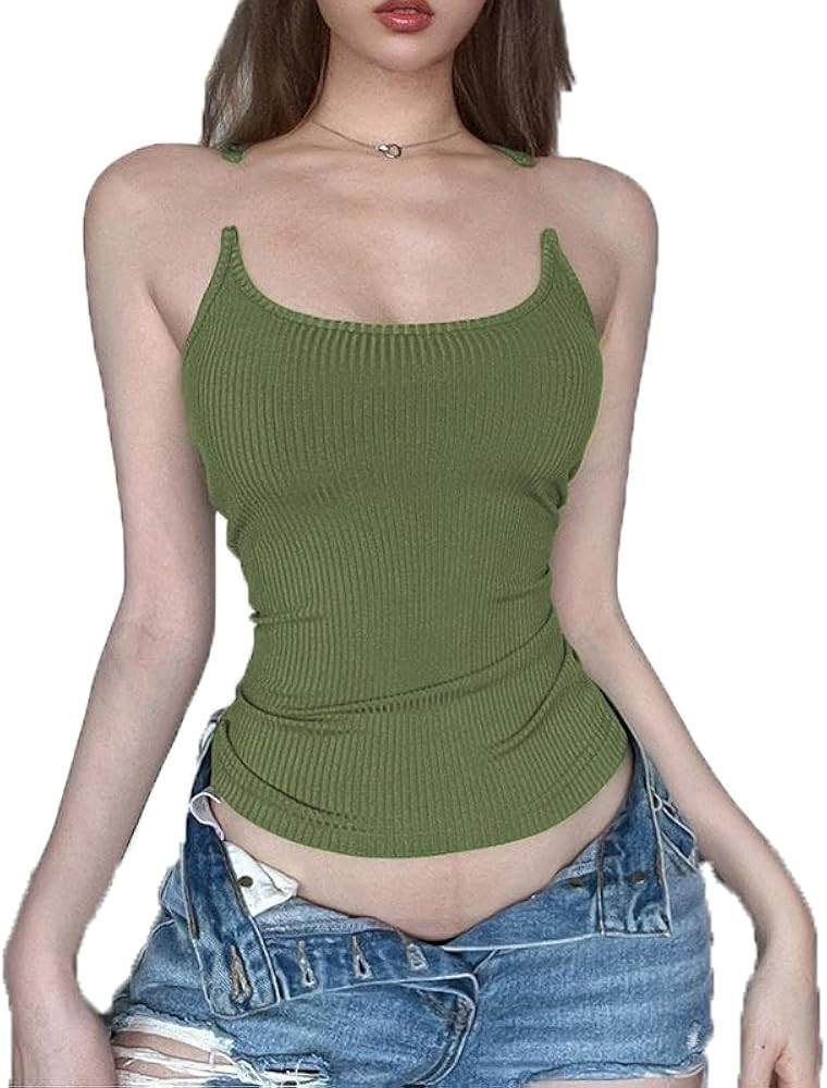 Invisible Strap Tank Tops Y2k Aesthetic Sexy Tank Tops for Women Thin Strap Tank Tops | Amazon (US)