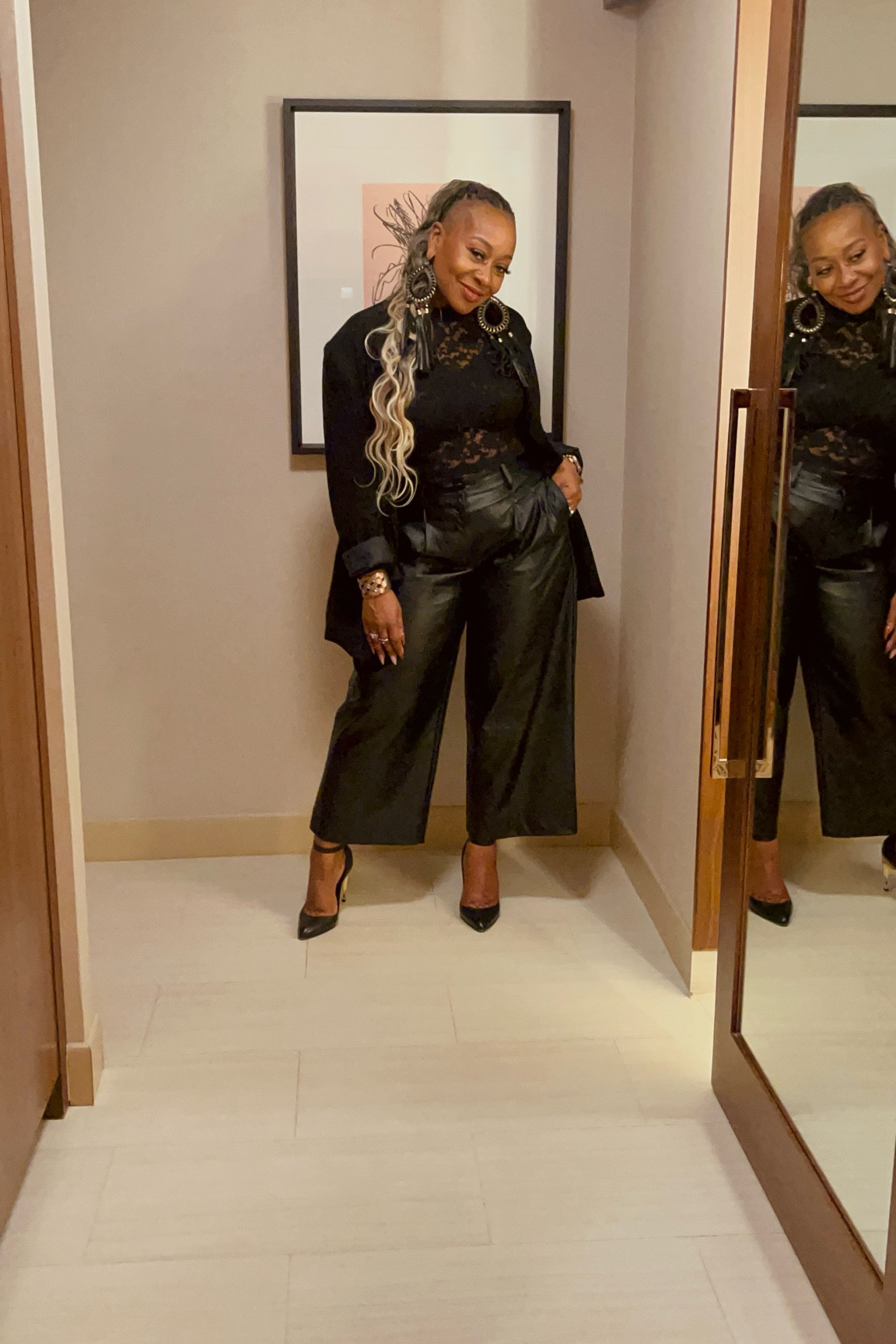 MAC Basic training style! ❤️ #allblack #fauxleather #oversizedblazer #blackheels 
Blazer: @nordstromrack/ Max Studio
Top: @marshalls
Pants: @luckybrand
Shoes: @alexandermcqueen

#LTKWorkwear #LTKStyleTip #LTKBeauty