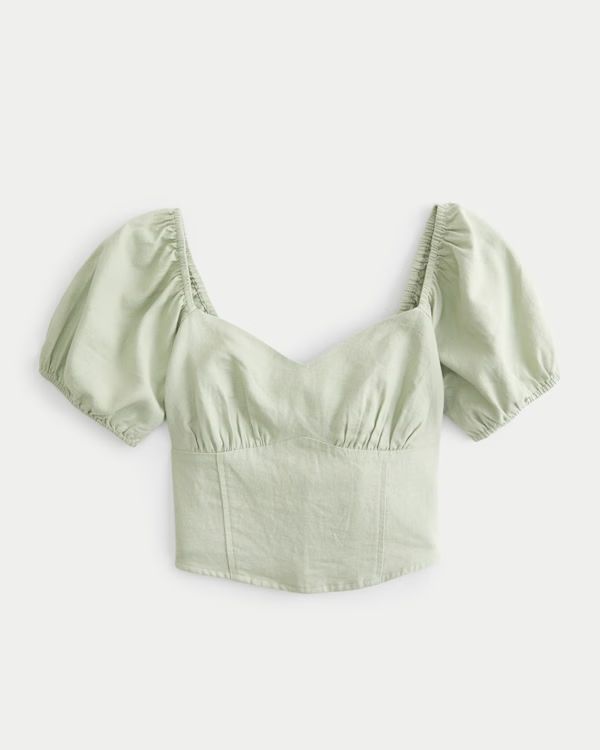 Women's Short-Sleeve Linen Blend Ruched Bust Top | Women's Tops | HollisterCo.com | Hollister (US)