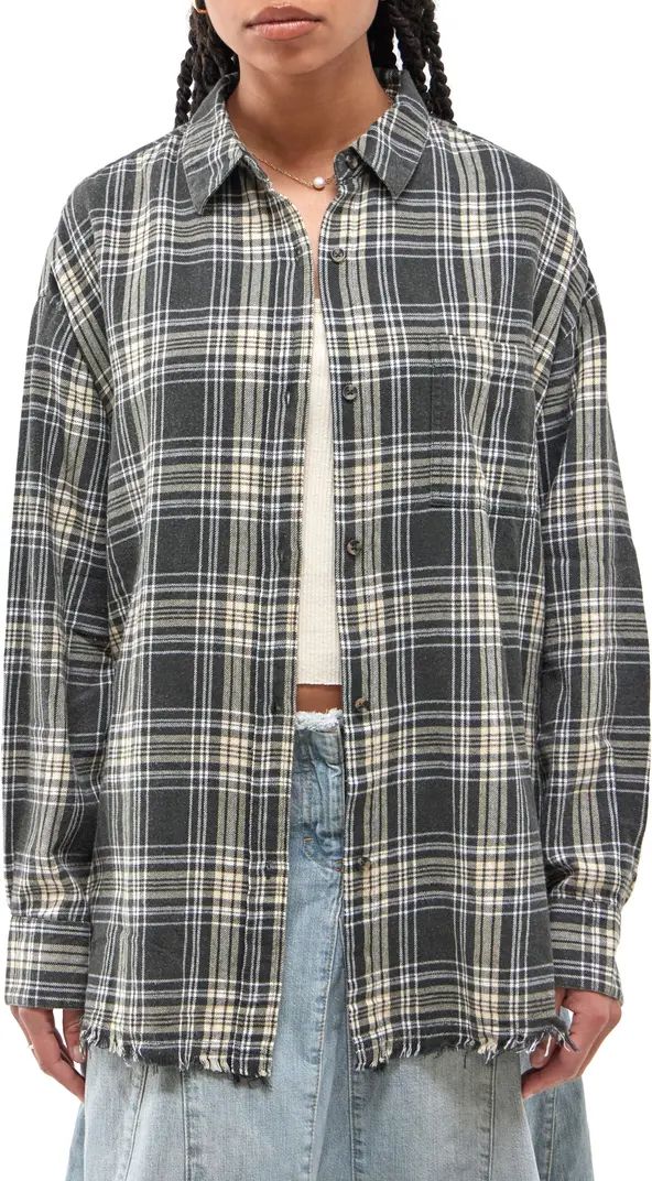 Sadie Plaid Frayed Hem Flannel Button-Up Shirt | Nordstrom
