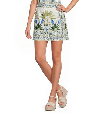 Senara Floral Levie Wrap Coordinating Linen Mini Skort | Dillard's