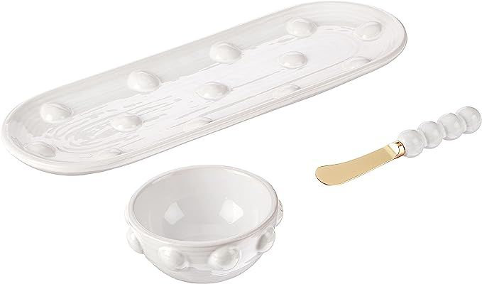 Mud Pie Dotted Dip and Tray Set, Size 5" x 14" 2" x 4 1/4" Dia | Spreader 6 1/2", White | Amazon (US)